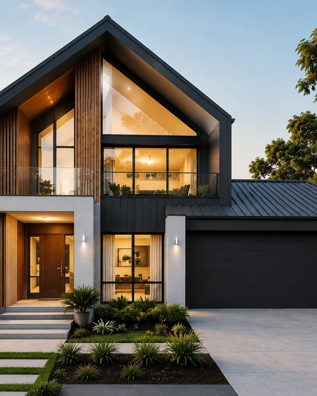 Portrait view of a modern energy-efficient home